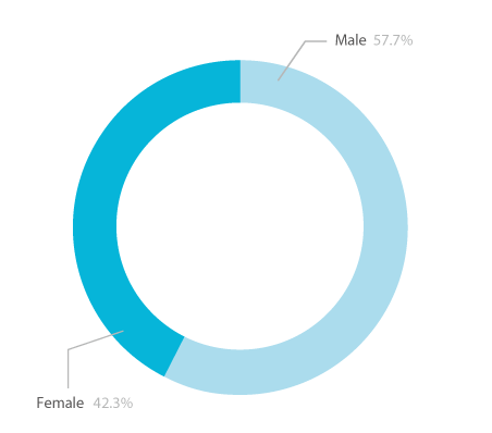 Pie chart showing the gender diversity of 16 to 18 learners