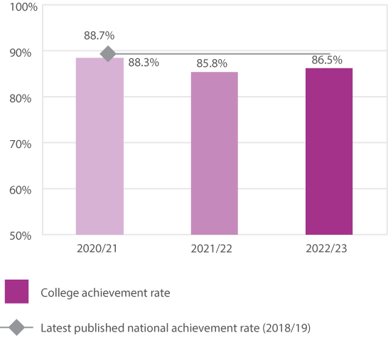 Bar chart showing the achievement rate of adult learners across all levels