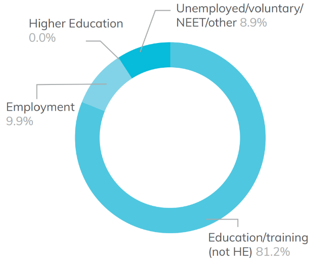 Pie chart showing level 1 learner destinations