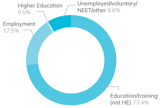 Pie chart showing level 2 learner destinations