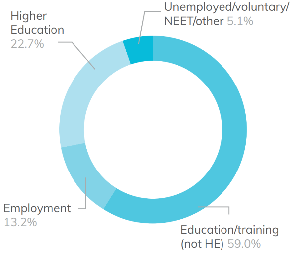 Pie chart showing level 3 learner destinations