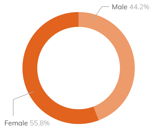 Pie chart showing the gender diversity of A level learners