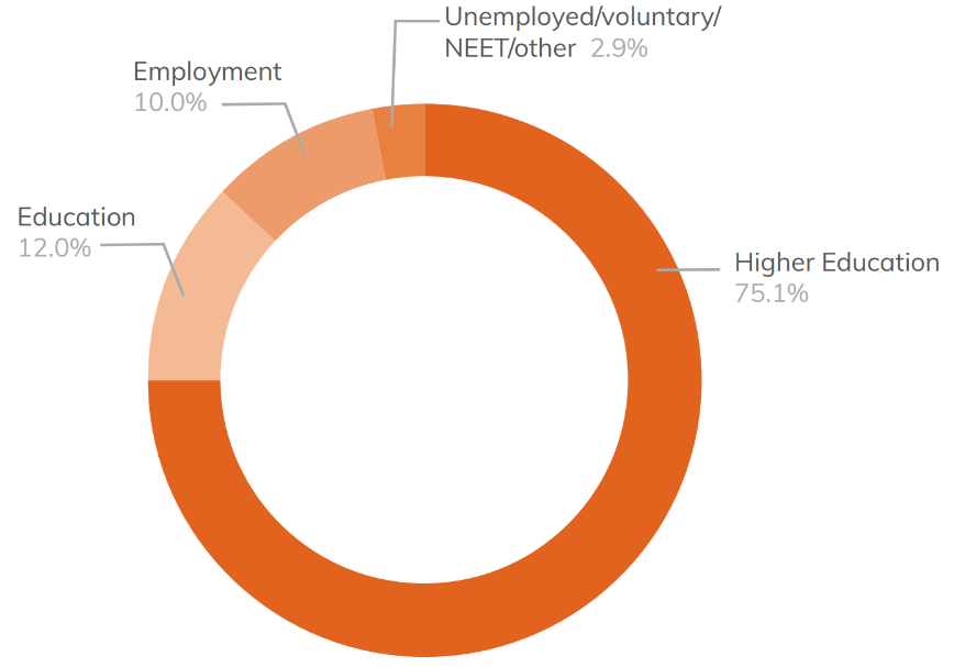 Pie chart showing all A level learner destinations