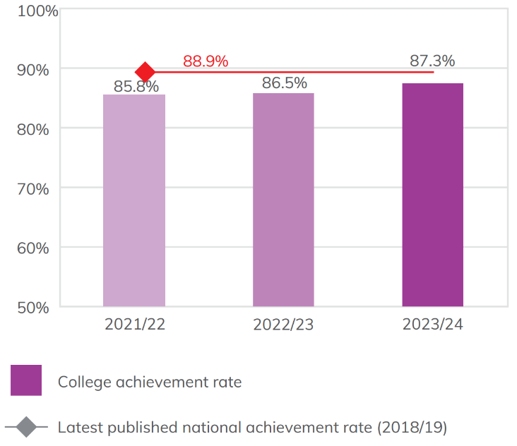 Bar chart showing the achievement rate of adult learners across all levels