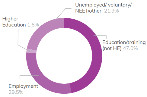 Pie chart showing level 1 adult learners destinations