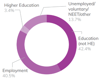 Pie chart showing level 2 adult learners destinations