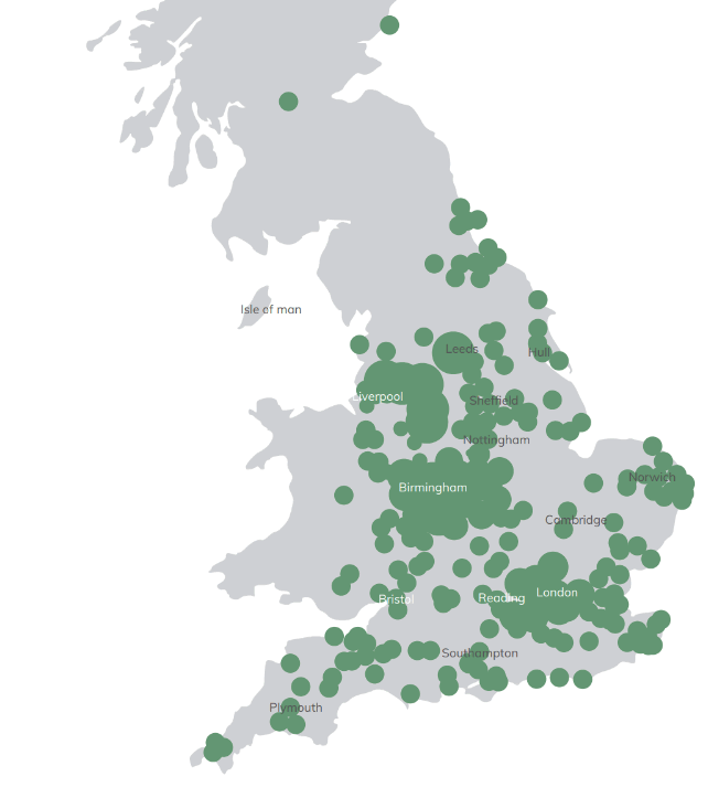 Heatmap showing travel to learn pattern for learners on apprenticeships