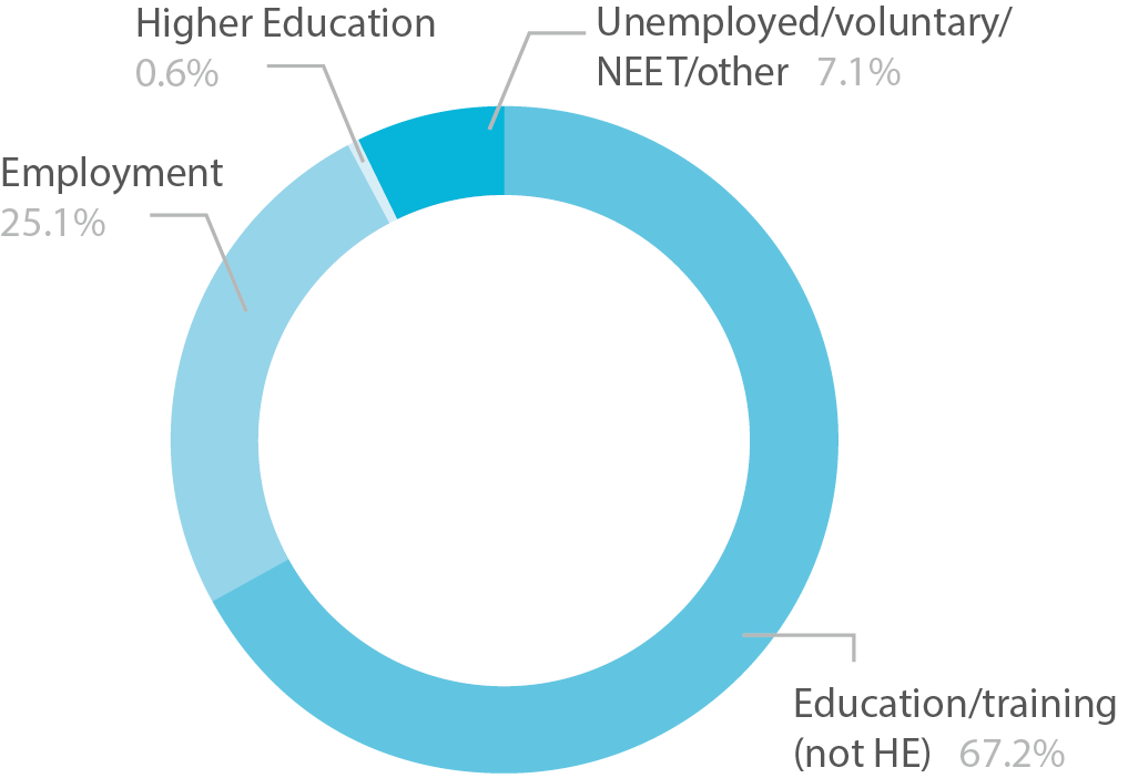 Pie chart showing level 2 learner destinations