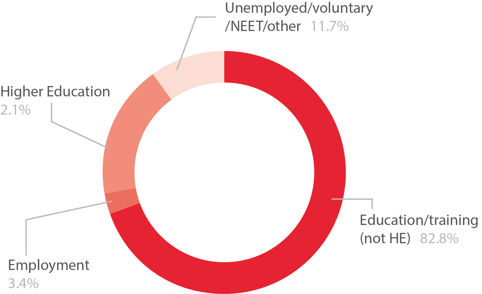 Pie chart showing high needs learners destinations, all levels