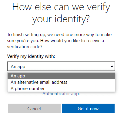 Microsoft account security two-step verification method screenshot