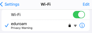 Eduroam Wi-Fi connected